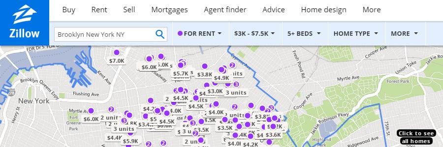 Zillow apartment rentals website