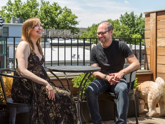 happy couple on roof deck