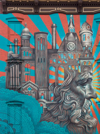 Jersey City Mural on Newark Avenue titled Jersey City Crown by Beau Stanton