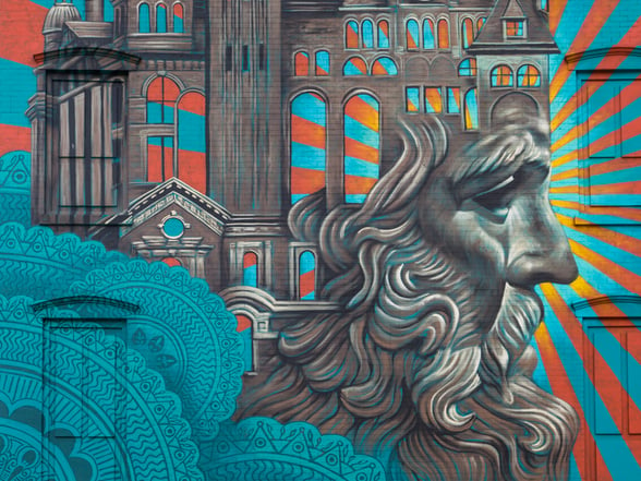 Jersey City Mural on Newark Avenue titled Jersey City Crown by Beau Stanton