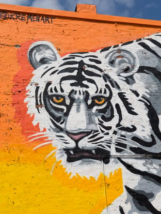 Jersey City Mural on JFK Boulevard titled Sunset Tiger by Esteban Kremen