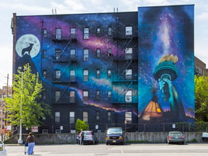 Jersey City Mural With Statue of Libery and Wolf