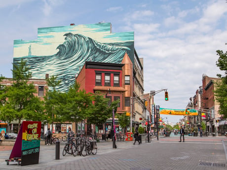 Jersey City Mural on Newark Avenue titled The Jersey City Wave by Shepard Fairey