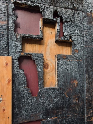 Charred door